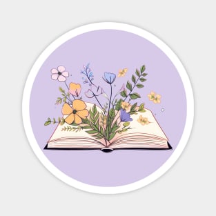 Nordic Wildflowers growing from an open book - the book club Magnet